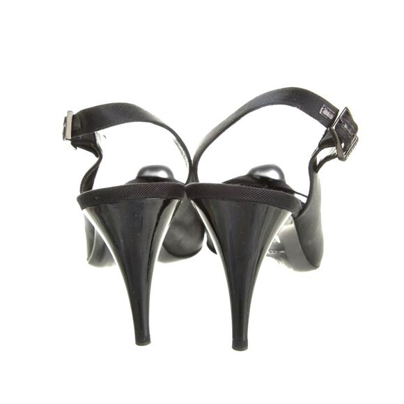 CHANEL 7.5 Classic Ribbon Bow Slingback Audrey Pumps Silver Pearl Heels Black 38 - Picture 7 of 9